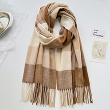 秋冬季英伦风格子围巾男女秋冬季仿羊绒围巾加厚保暖流苏披肩围脖
