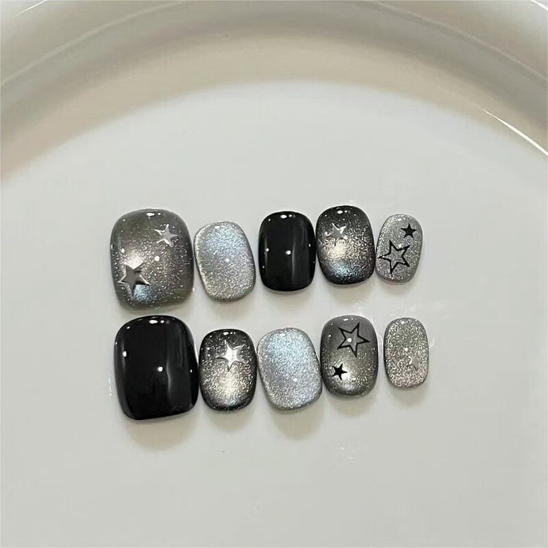 [Star Night Song] Wholesale Dark Style Sparkling Star Cat Eye Pure Handmade Wearable Nails Autumn and Winter Whitening Nail Stickers