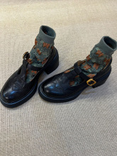 羊皮版~复古粗跟T字扣镂空乐福鞋女圆头玛丽珍单鞋英伦厚底小皮鞋