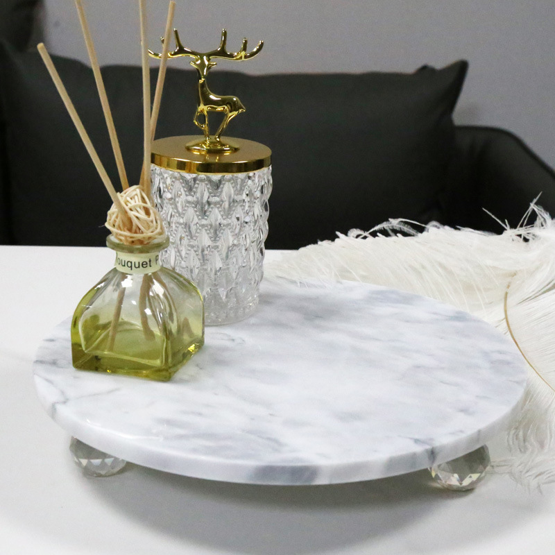 Nordic ins Style Natural Marble Tray Cake Plate Fruit Plate Round Jewelry Bathroom Storage Display Box