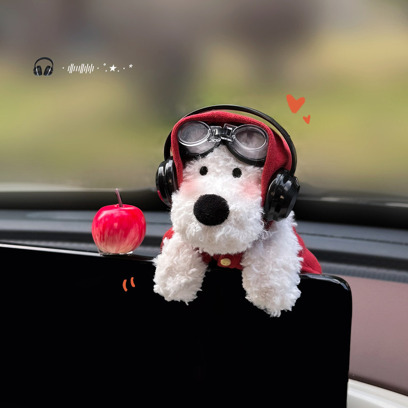 West Highland Car Ornaments, Car Interior Decorations, Dashboard Screen Lying down Plush Toy Puppy, Display Screen Decoration, Cute