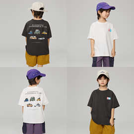 2025夏季童装新款儿童汽车插画印花短袖男童中大童宽松休闲t恤潮