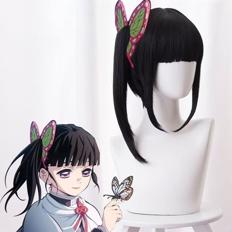 Demon Slayer Series Kyoujurou Rengoku Cos Wig Natural Black Tiger Mouth Clip Ponytail Full Headgear Style