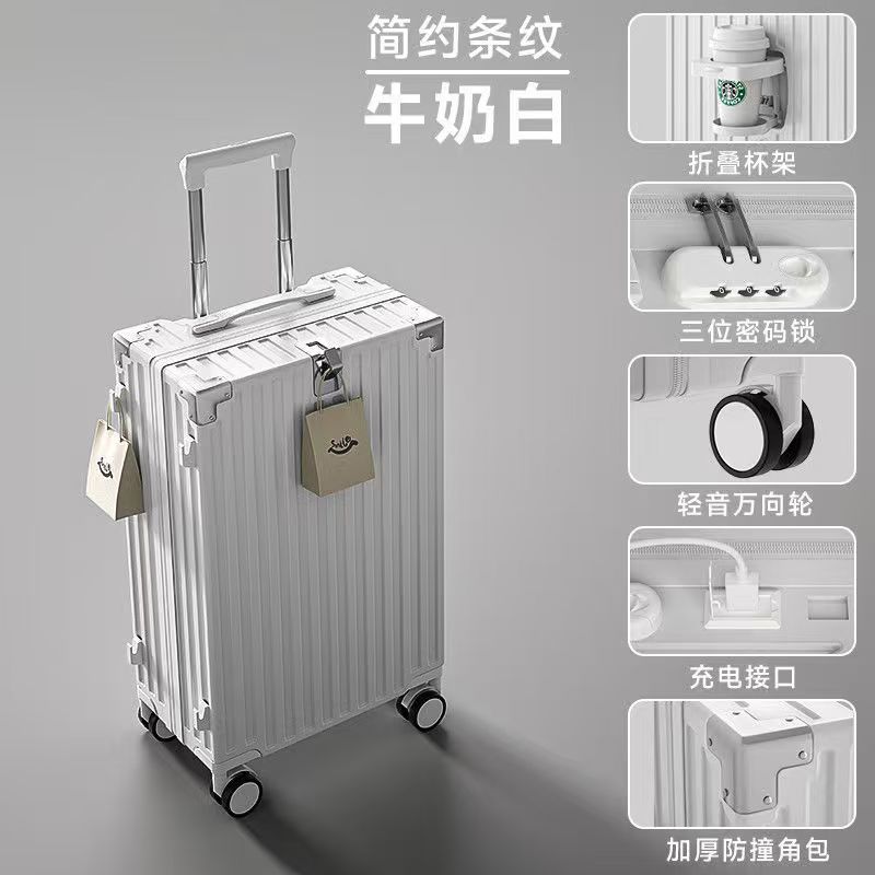 Maleta de cuero, maleta multifuncional, bolsa de hombre, maleta de viaje de gran capacidad, contraseña, maleta de tirón, cremallera de carga para mujeres