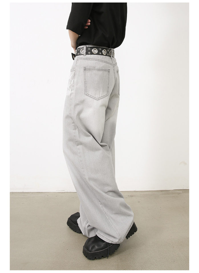 Quần jeans nam ống đứng rộng cạp vừa phong cách Hàn, vải denim râu mèo — Xanh lam nhạt, Xám nhạt chi tiết 10