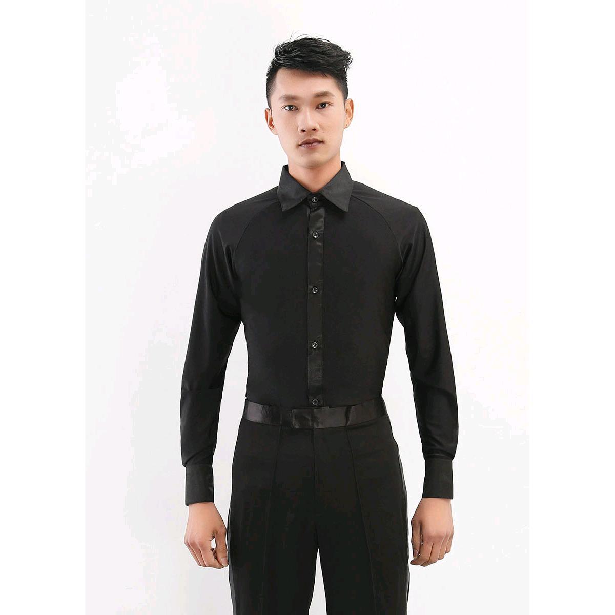 专业摩登舞拉丁舞上衣长袖新款男士衬衫 成人男交谊国标舞蹈服