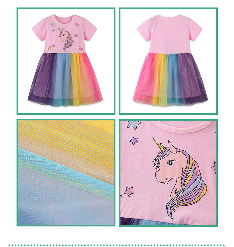 Cute Cartoon Unicorn Cotton Polyester Girls Dresses display picture 1