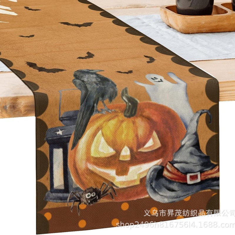 国境を越えた新型ハロウィーン骨格カボチャコウモリテーブル旗家庭装飾テーブルテーブルクロス茶テーブル布|undefined