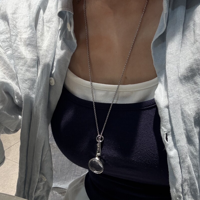 Titanium Steel Chain Magnifying Glass Key Necklace Blogger Style Niche Design High-End Stylish Ins Long Sweater Chain for Women