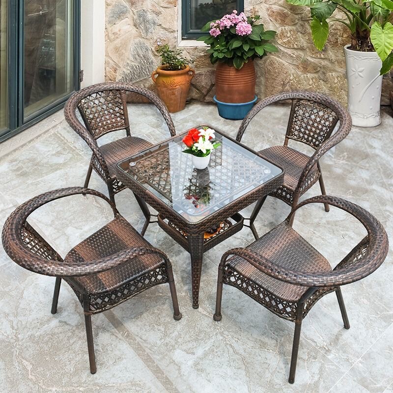 Outdoor balcony table and chair set with three-piece rattan chairs, outdoor courtyard rattan chairs, garden open-air leisure small coffee table set Outdoor balcony table and chair set with three-piece rattan chairs, outdoor courtyard rattan chairs, garden open-air leisure small coffee table set