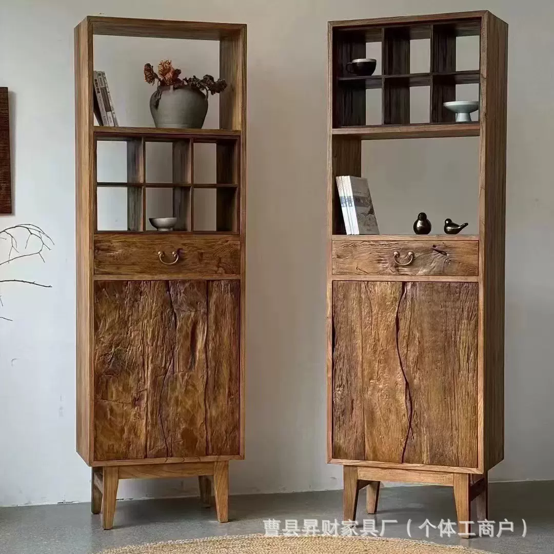 侘寂风中古边柜实木置物柜茶室展示柜客厅立柜民宿风化高脚柜定金