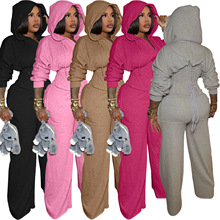 TK6347欧美时尚女装 个性绑带收腰休闲两件套裤套装(含鱼骨）