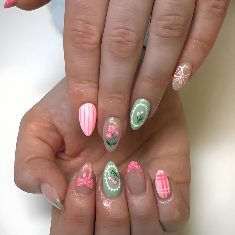 Nail Art Nail Tips Cross-Border Hot-Selling 24-Piece Wholesale Set with Bowknot Color-Changing Barbie Pink Detachable Wearable Nail Tips