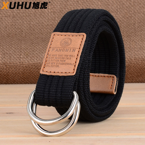 Korean version of 20 colors universal canvas belt for men and women, casual business jeans, double ring buckle belt, outdoor braided style