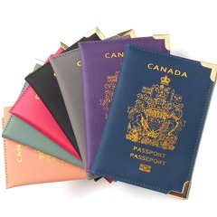 New Canadian Passport Holder with Copper-Foot Metal Corner Passport Book Slim Travel Passport Case Leather Flight Ticket Holder