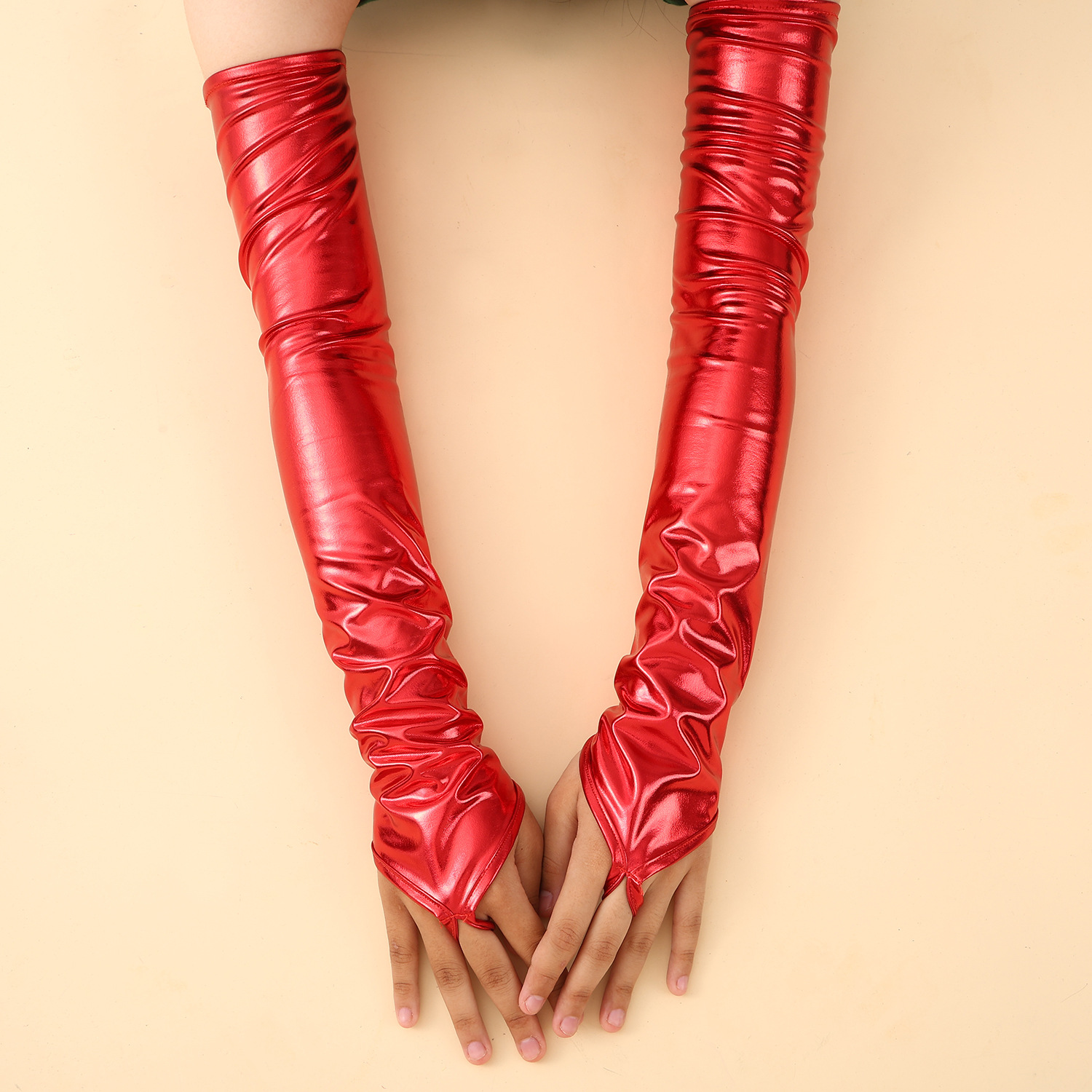 Estilo europeo y americano 48cm gancho de charol se refiere a damas largas vestido sexy fiesta nupcial ópera guantes sin dedos transfronterizos