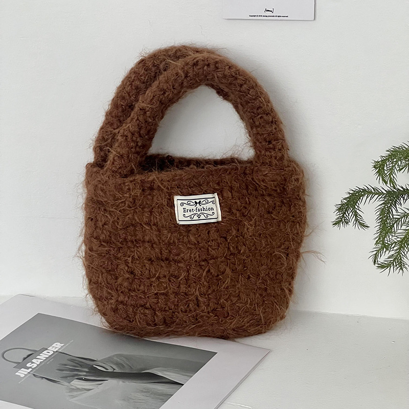 Bolsa de mano de damas otoño-invierno versátil retro suave lana hecha a mano tejida bolsa de muñeca bolsa de hombro