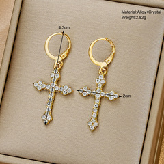 European and American Cross Pendant Earrings for Women - Creative and Stylish Diamond-Embedded Fashion Layered Earrings