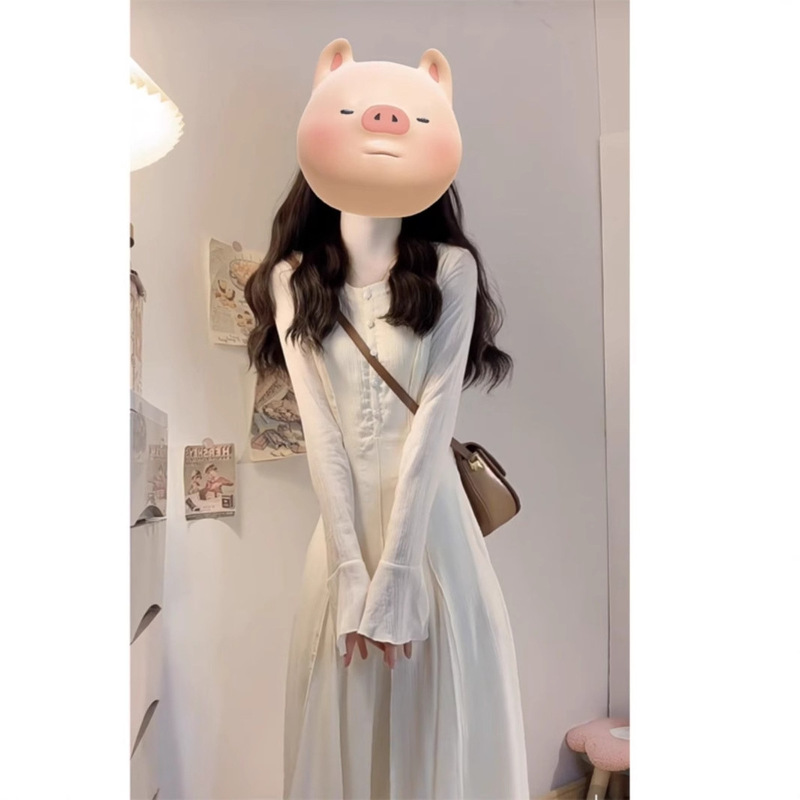 Small Women's Inner Layering Long-Sleeved Dress Women's Early Spring New Mid-Length Solid Color Long Skirt