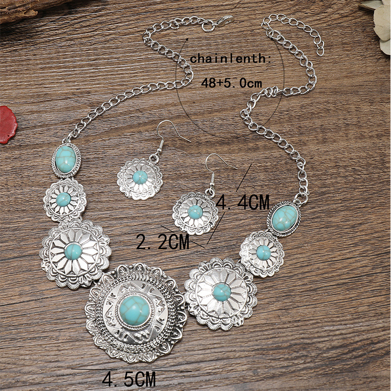 Retro Ethnic Style Geometric Alloy Plating Inlay Turquoise Women's Earrings Necklace display picture 1