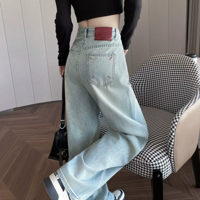 Широкие джинсы весна-осень тонкие 2025 новый стиль ins свободные с высокой талией узкие прямые удлиненные брюки для женщин