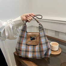 时尚包包女格子云朵包2025新款双肩背包学院风双肩包格纹单肩包女