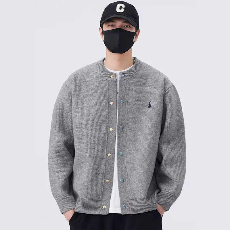 New autumn and winter embroidered cardigan knit sweater men's coat in old money style with turquoise buttons, cross-border wholesale