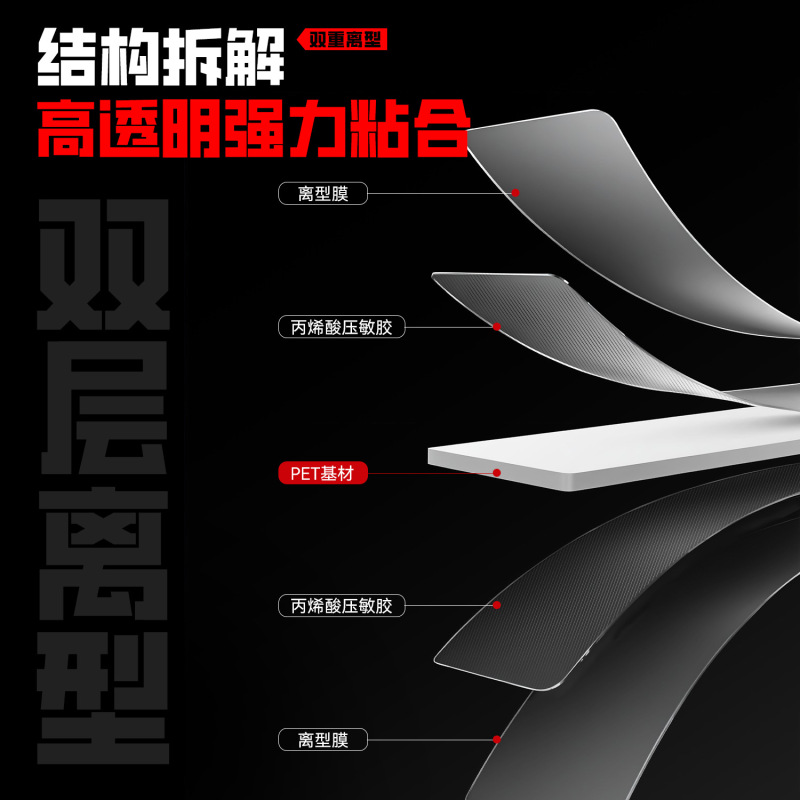 AMK超薄高透双面胶耐高温PET高粘度无痕夹心双面胶绝缘硅胶带工厂|undefined