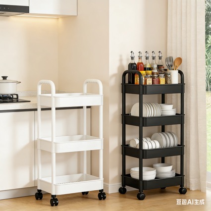 Mobile Storage Rack with Wheels, Floor-Standing, Multi-Layer, for Living Room, Kitchen, Home, Bedroom, Snack Storage, Foldable