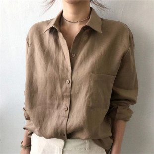 Linen long-sleeved shirt for women summer new high-end shirt design niche loose casual top
