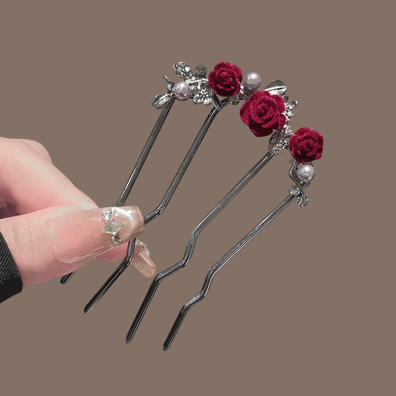 Gun black flocked plum hairpin