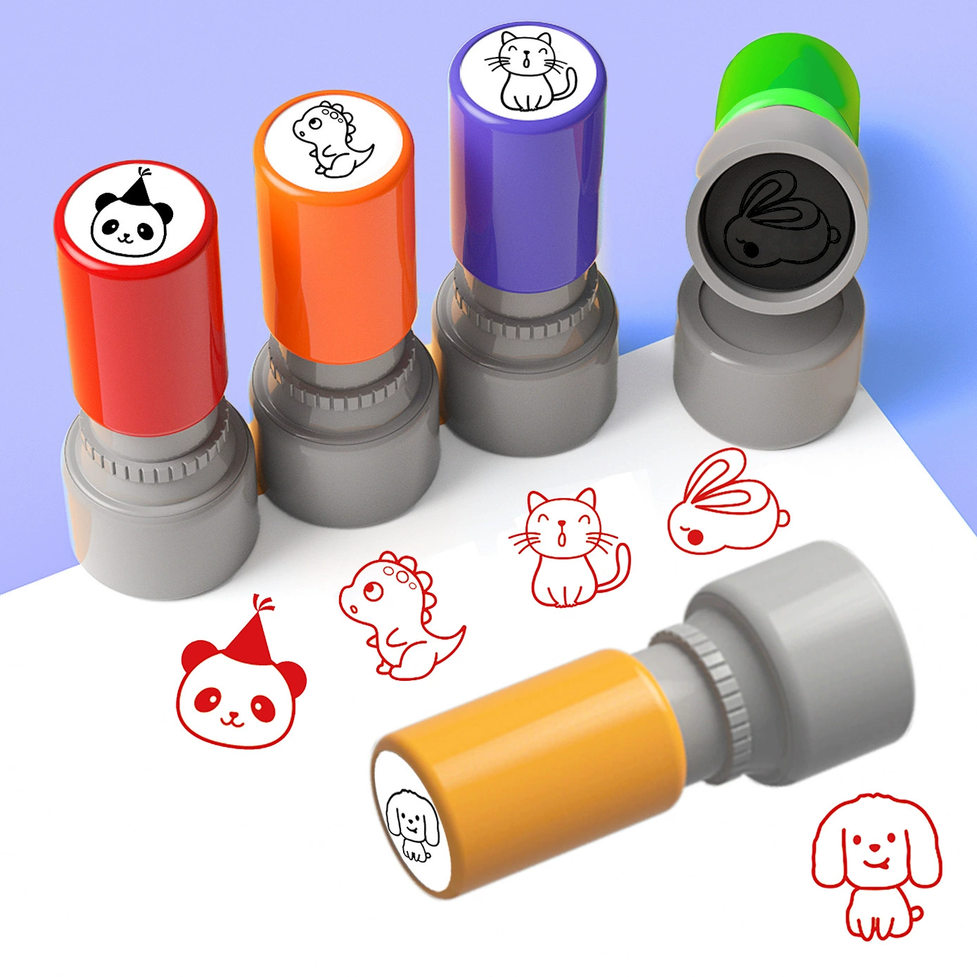 5 ручных печатей с мультяшными животными, панда, щенок, кролик, котенок, динозавр, милые точки, маленькая печать учителя