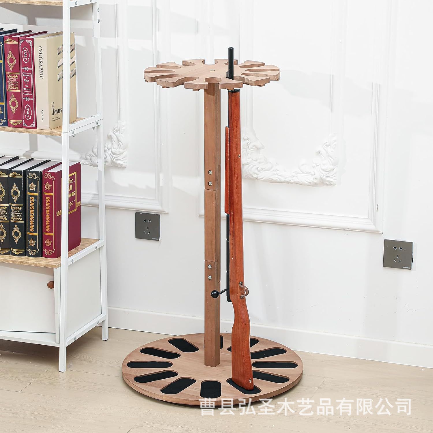 Soporte de rifle de madera de estilo caliente transfronterizo Soporte de almacenamiento de rifle de piso interior Soporte de almacenamiento de rifle Soporte de pistola de madera