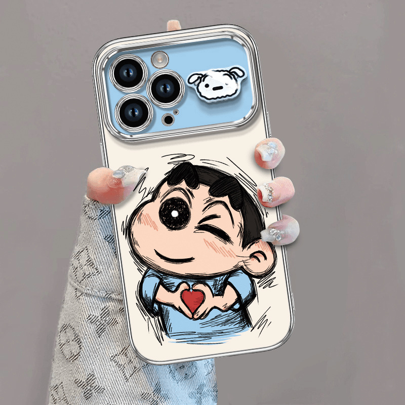 比心小新适用苹果手机壳17promax新款16promax卡通15plus电镀14