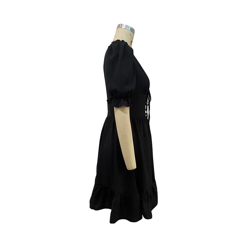 Women's Summer Dress Slim Fit Solid Colour Lotus Leaf Skirt Dress_voghion.com