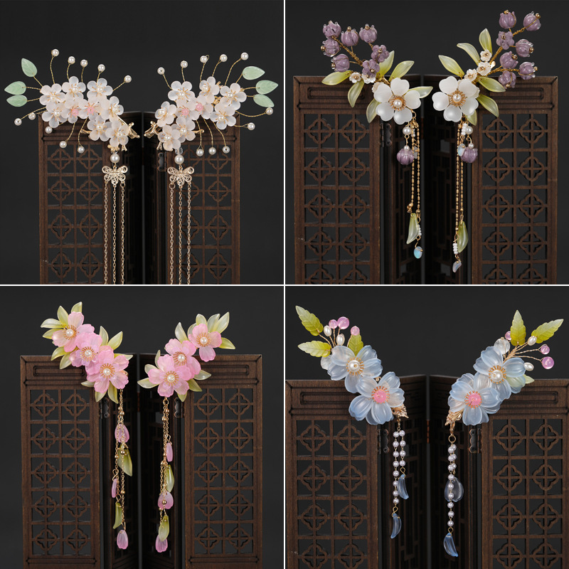 Hanfu headdress new ancient style purple Lily hairpin high-grade super fairy temperament female TikTok Net red side clip