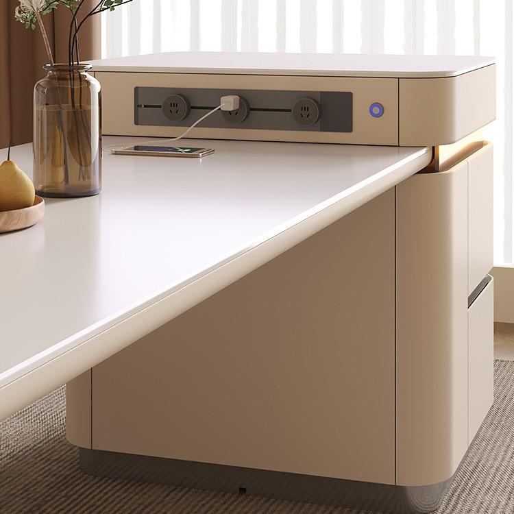 Mesa de comedor de la isla con cocina de inducción, placa de roca retráctil, hogar, lujo ligero, plataforma de guía central simple moderna, mesa de té de Kung Fu