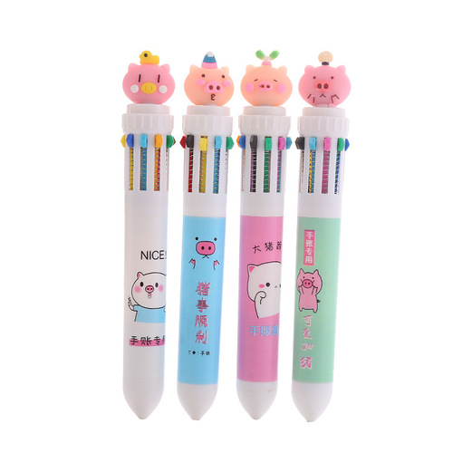 Cute girly heart ten-color ballpoint pen, cartoon multi-color push-button ballpoint pen, student multi-function accounting marker pen