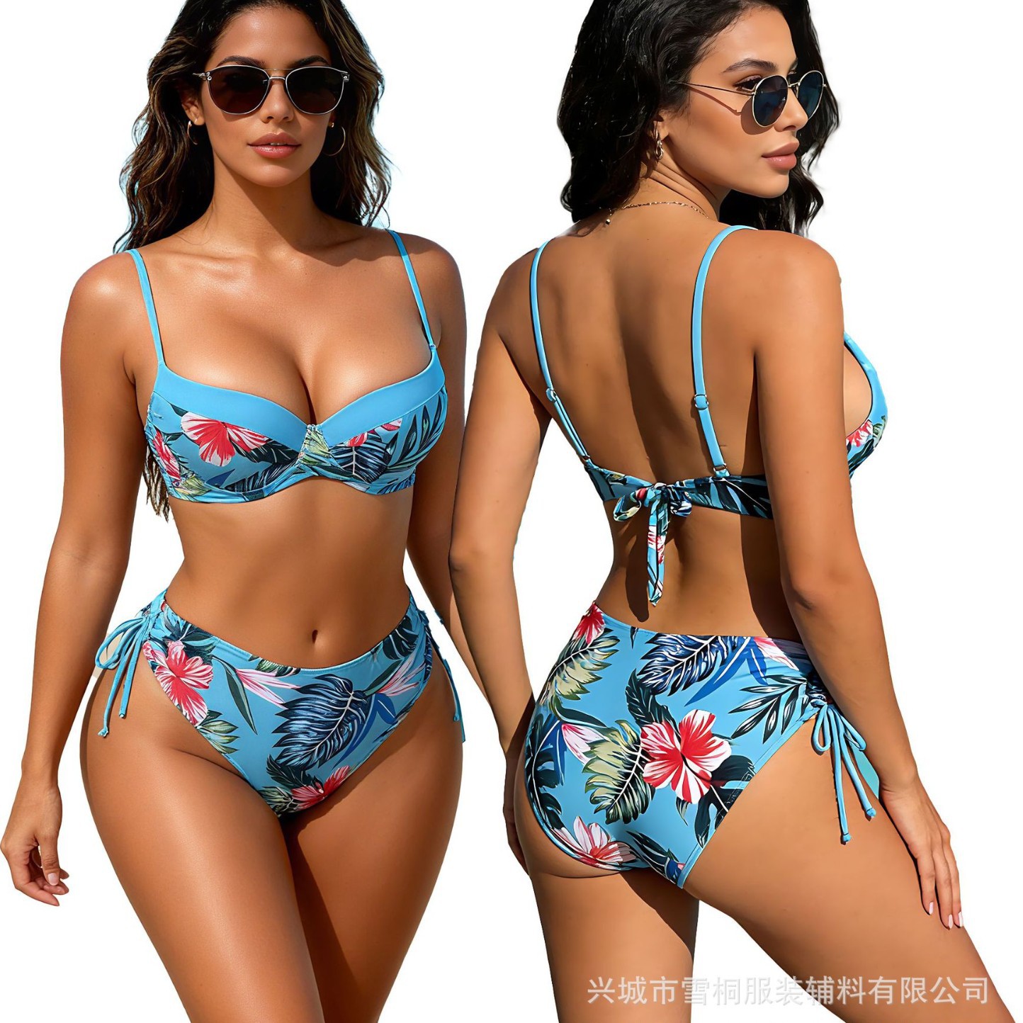 2025 Europe and the United States cross-border foreign trade Amazon trend printed neck suspender sexy bikini split lace hot spring