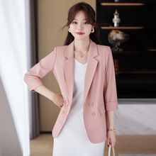 粉色小西装外套女2024春夏新款韩版时尚气质休闲西服上衣薄款外套