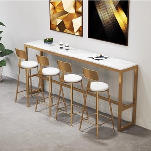 Scandinavian Simple Bar Table Golden Iron Bar Chair Ins Milk Tea Shop Home Marble Bar Table and Chair Combination
