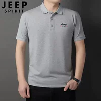 JEEPSPIRIT хлопковая короткая рукав деловая свободная повседневная футболка с вышивкой 2025 POLO с отворотом мужские топы для среднего возраста