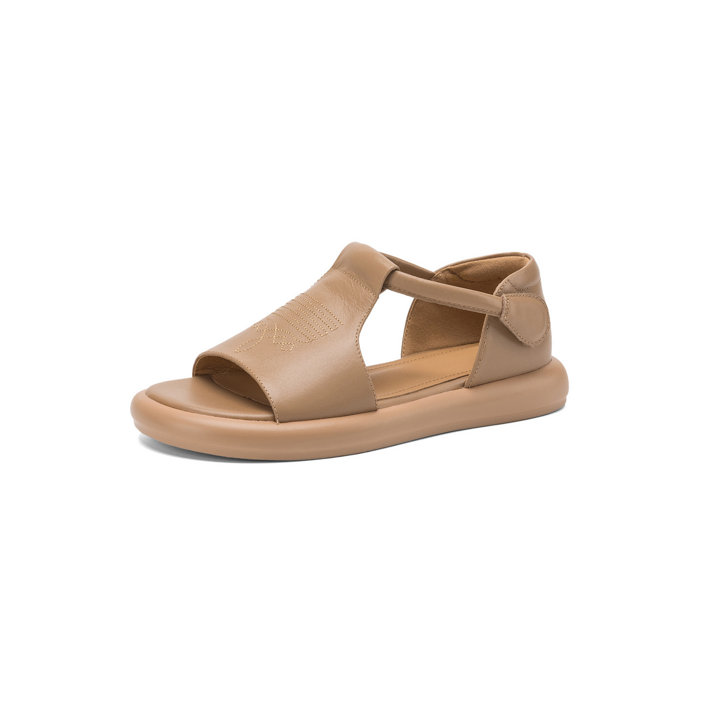 Sandal nữ đế dày hở mũi da bò thêu hoa — màu trắng ngà chi tiết 24