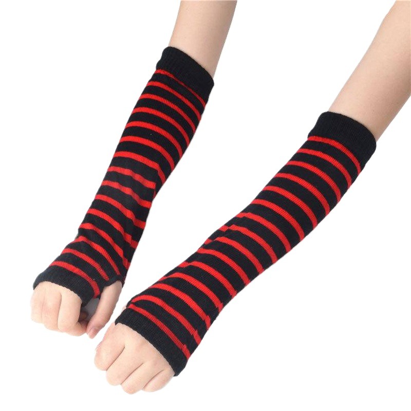 Yifan Spring and Autumn Outdoor Sun Protection Korean-Style Striped Sleeve Covers with Finger Holes, Knitted Arm Sleeves for Outdoor Sports, Uv Protection