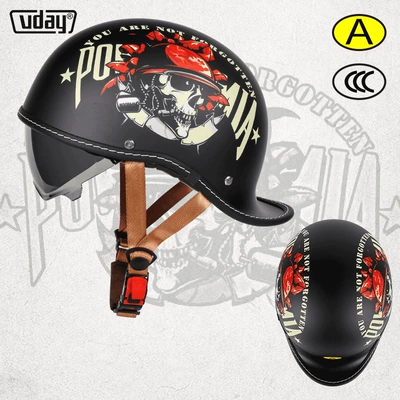 and women's scoop helmet personality – Motosiklet kaskı (dəbilqə) - matte-black-red-army-soul-m-head-circumference-52-54cm-transparent-black-tea-lenses