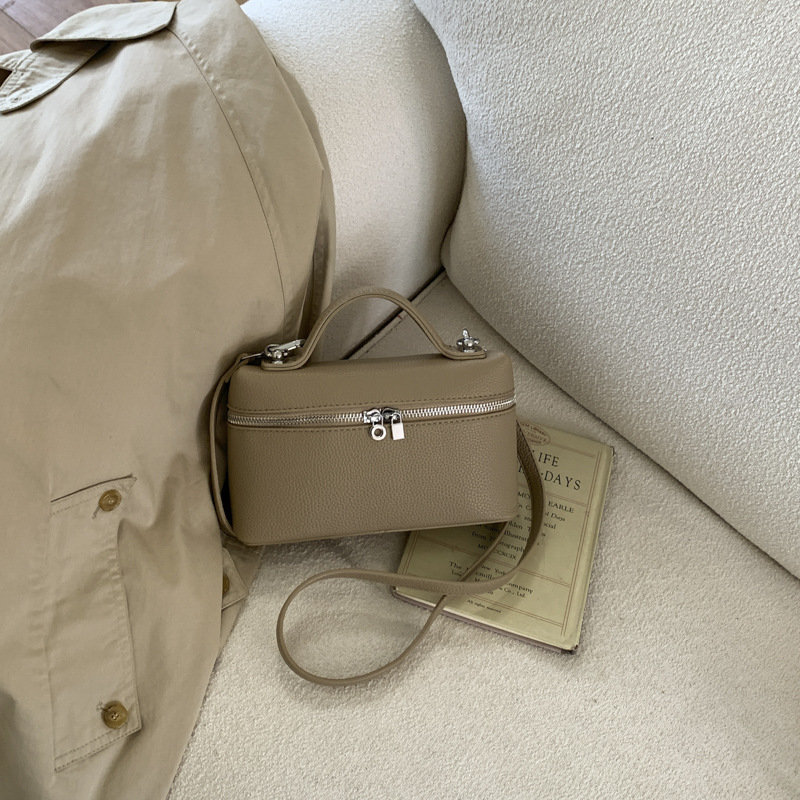 Nicho Zhong bolso de almuerzo portátil para mujeres 2026 nuevo litchi estampado mochila de hombro bolso tridimensional bolso de caja de moda
