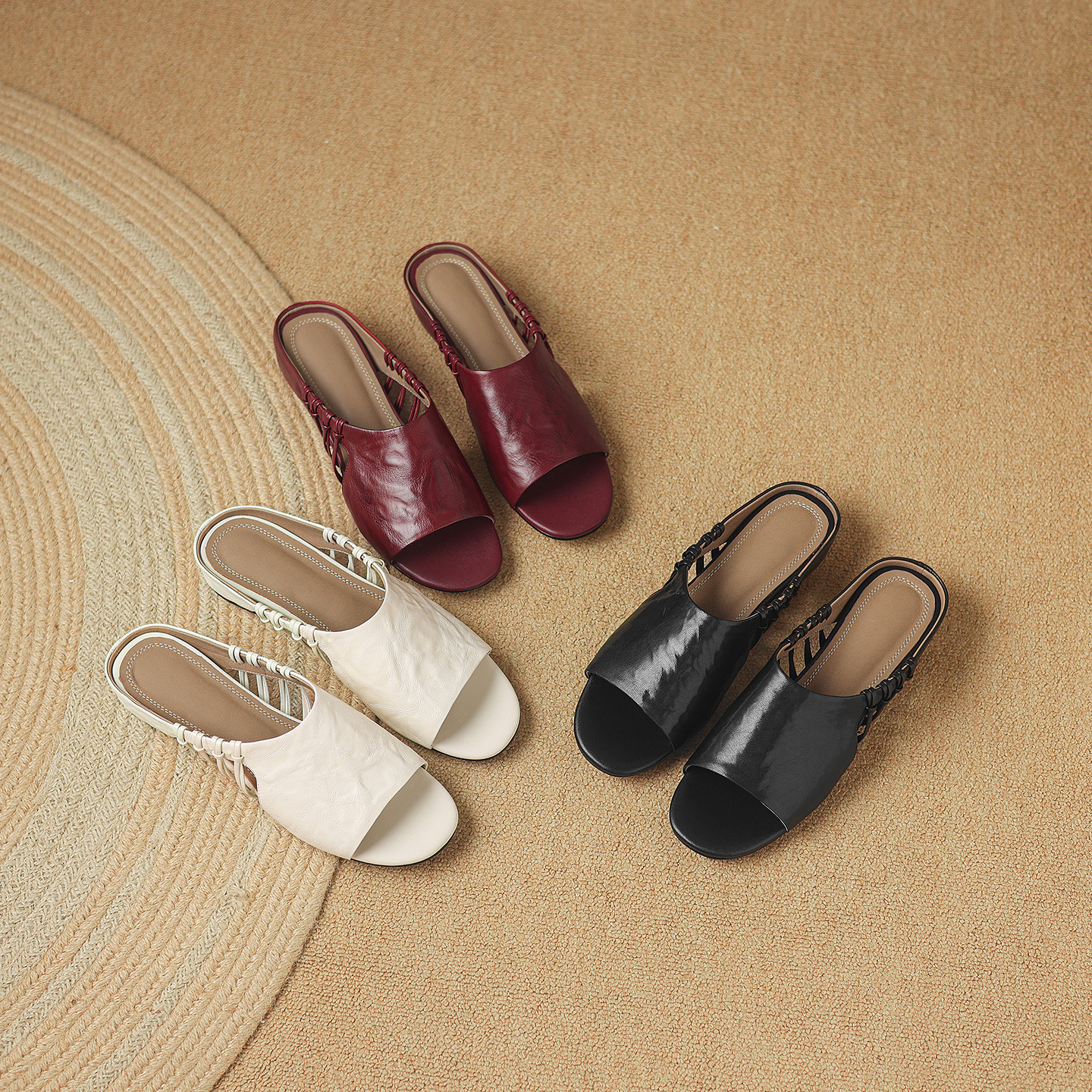 Sandal nữ quai chữ V hở mũi gót thấp mùa hè — đen chi tiết 3