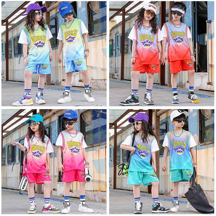 Short-Sleeved Children's Basketball Uniform Suit Summer Vacation Two-Piece Campus Performance Uniform Primary School Student Sports Training Boy's Jersey