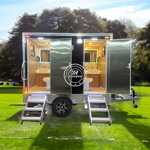 Export Customized 2-Door Mobile Environmentally Friendly Toilet Outdoor Scenic Camping Style Toilet Trailer-Type Public Toilet