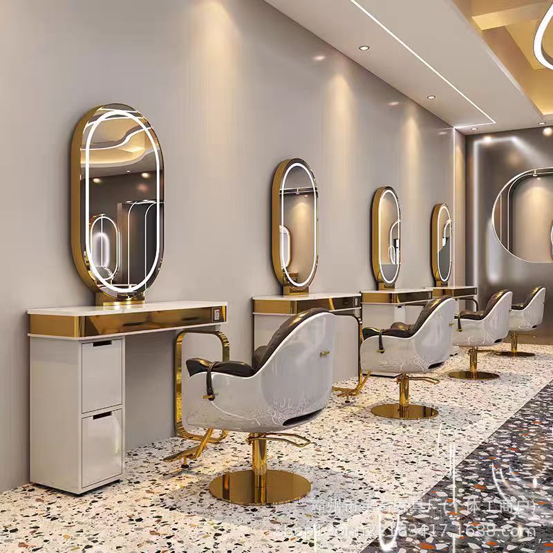 Barbería espejo salón de belleza especial lámpara espejo red salón de belleza rojo permeado cortador de cabello cabinet integrado tablero de espejo único y doble cara